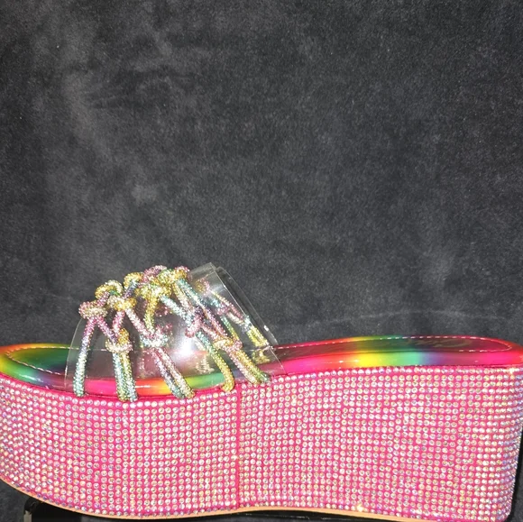 Cape Robbin Rainbow Radiance Rhinestone Platform Sandals - Picture 9 of 9